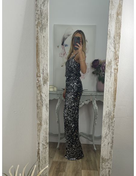 Pantalón Palazzo negro con plateado de lentejuelas
