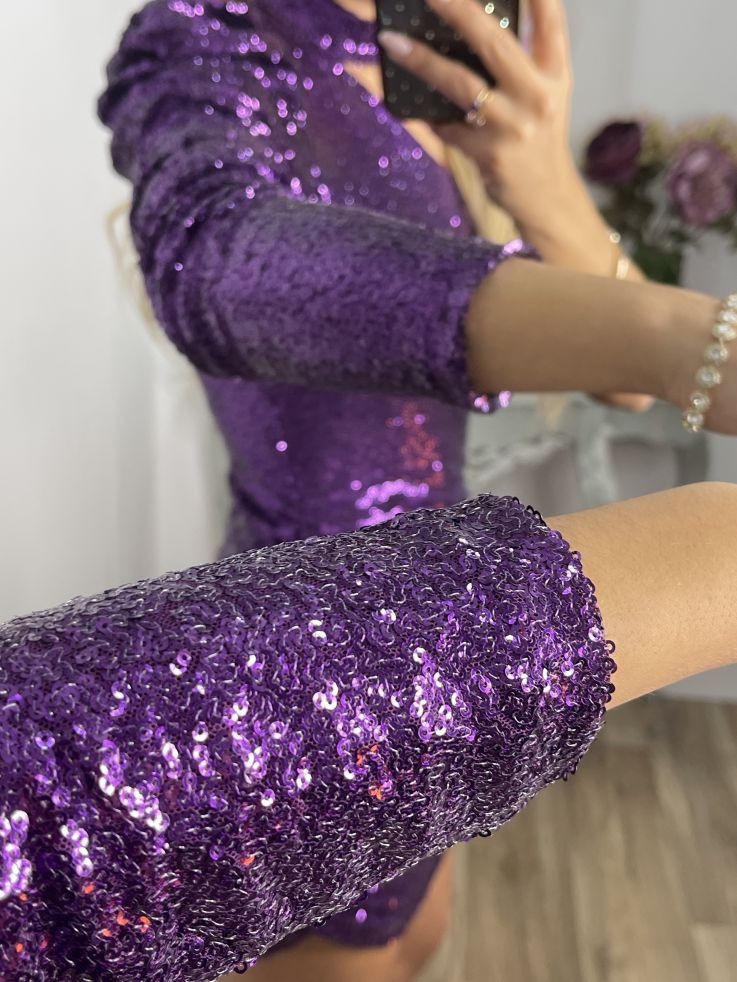 Vestido morado lentejuelas asimétrico