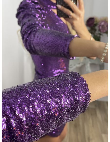 Vestido morado lentejuelas asimétrico