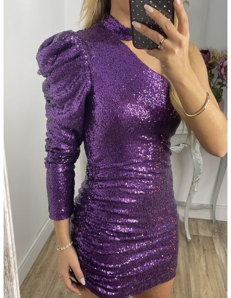 Vestido morado lentejuelas asimétrico