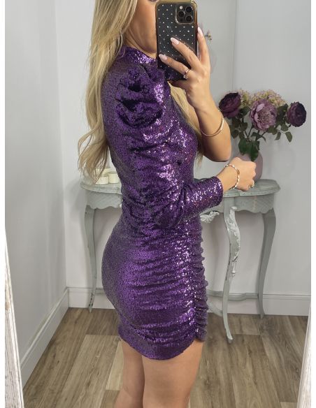 Vestido morado lentejuelas asimétrico