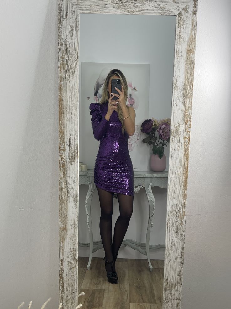 Vestido morado lentejuelas asimétrico