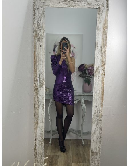 Vestido morado lentejuelas asimétrico
