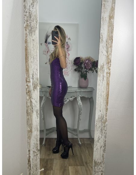 Vestido morado lentejuelas asimétrico