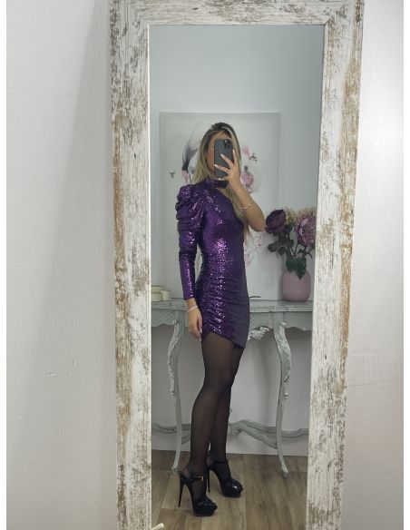 Vestido morado lentejuelas asimétrico