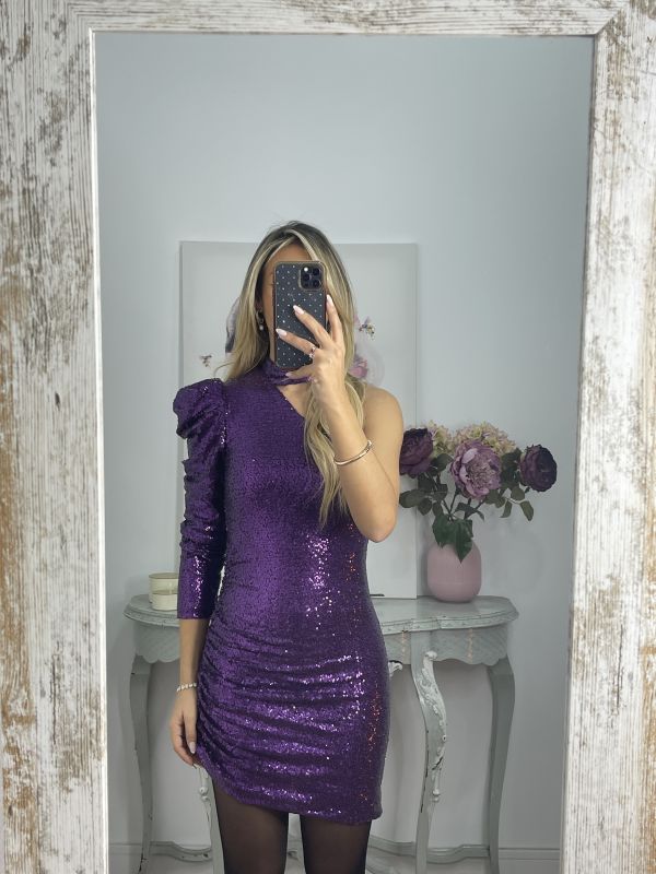 Vestido morado lentejuelas asimétrico