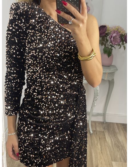 Vestido negro asimétrico lentejuelas
