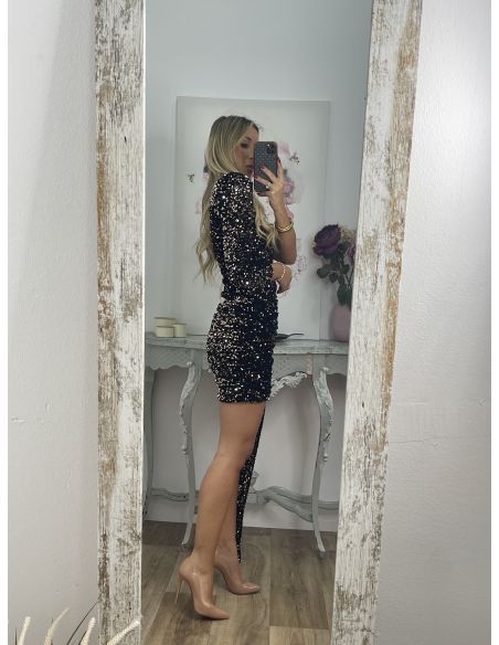 Vestido negro asimétrico lentejuelas