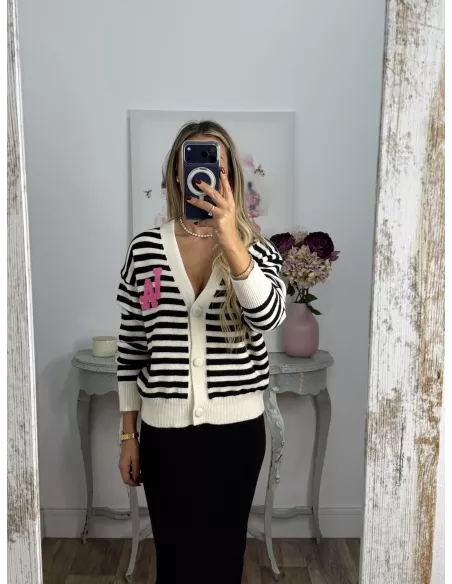 Cardigan Los Angeles rayas negra