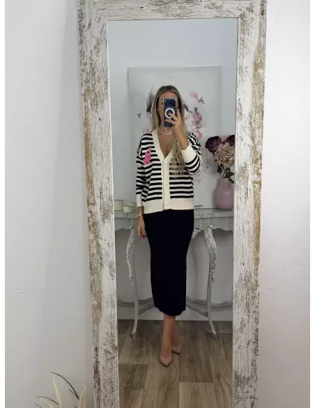 Cardigan Los Angeles rayas negra