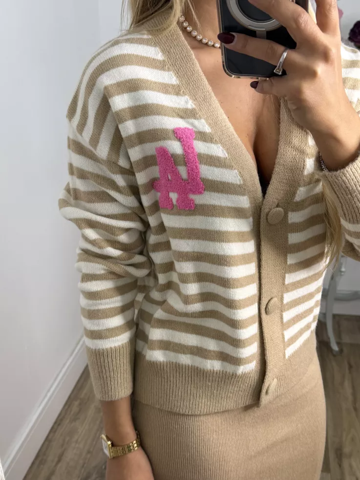 Cardigan Los Angeles rayas camel