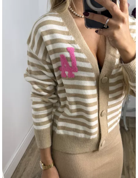 Cardigan Los Angeles rayas camel