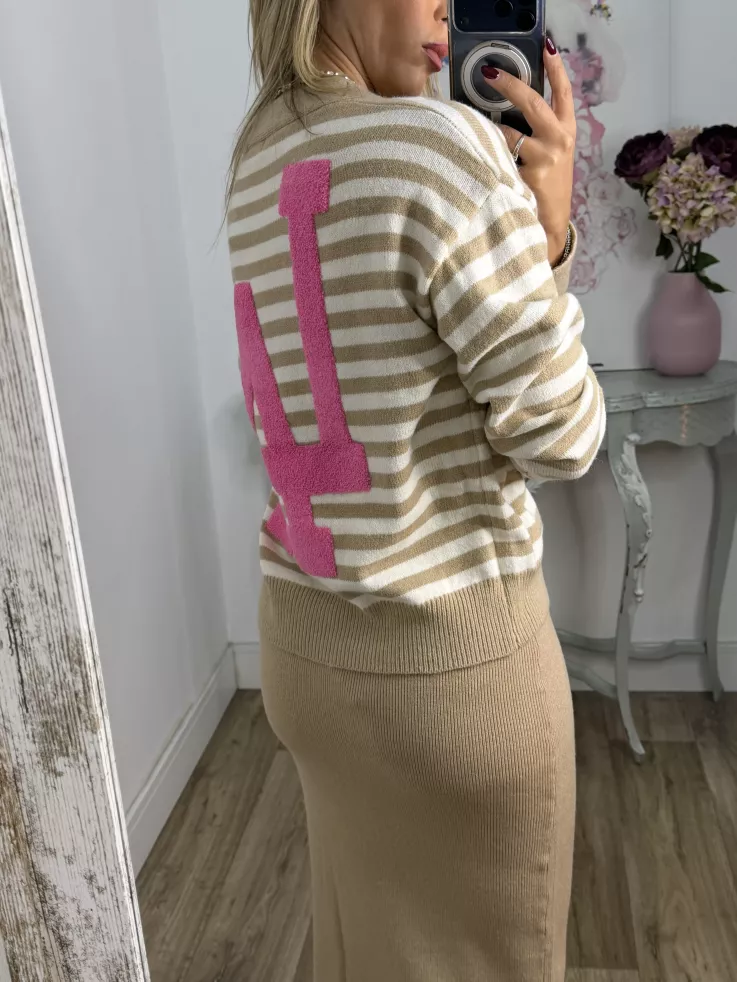 Cardigan Los Angeles rayas camel