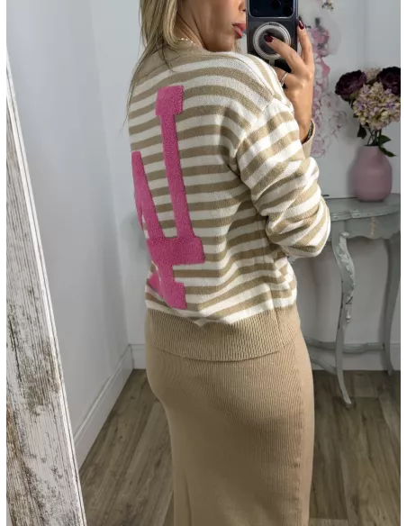 Cardigan Los Angeles rayas camel