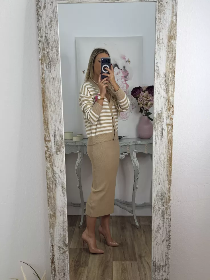 Cardigan Los Angeles rayas camel