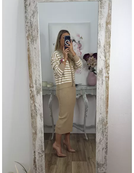 Cardigan Los Angeles rayas camel