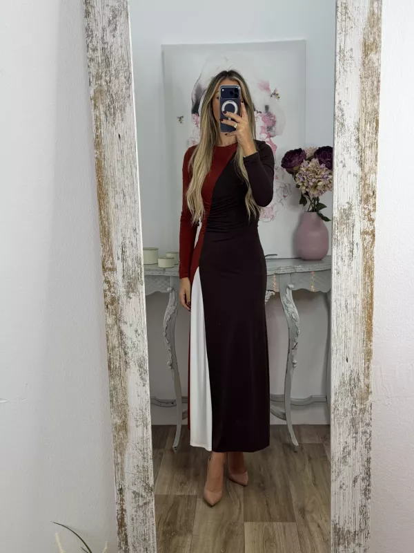 Vestido Hernandez teja y marrón