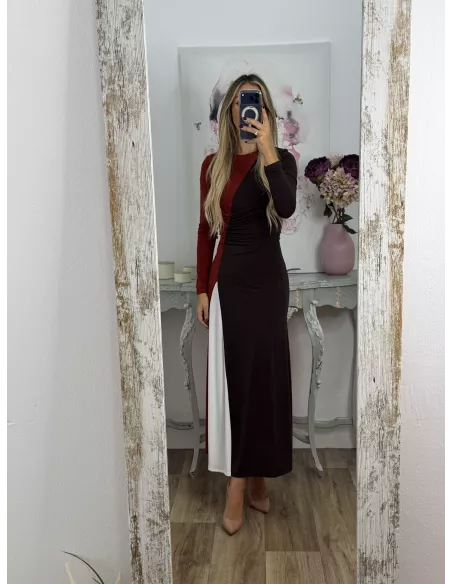 Vestido Hernandez teja y marrón