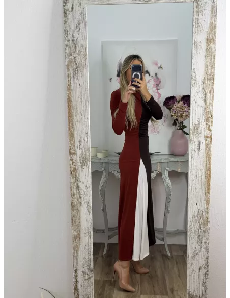 Vestido Hernandez teja y marrón