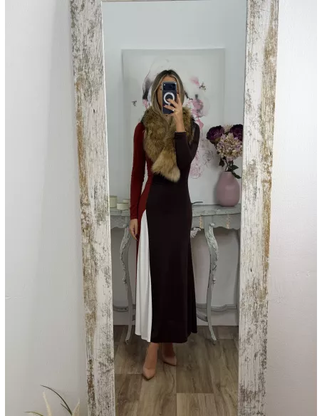 Vestido Hernandez teja y marrón