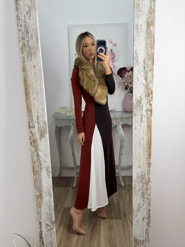 Vestido Hernandez teja y marrón