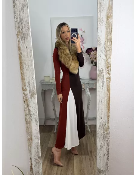 Vestido Hernandez teja y marrón