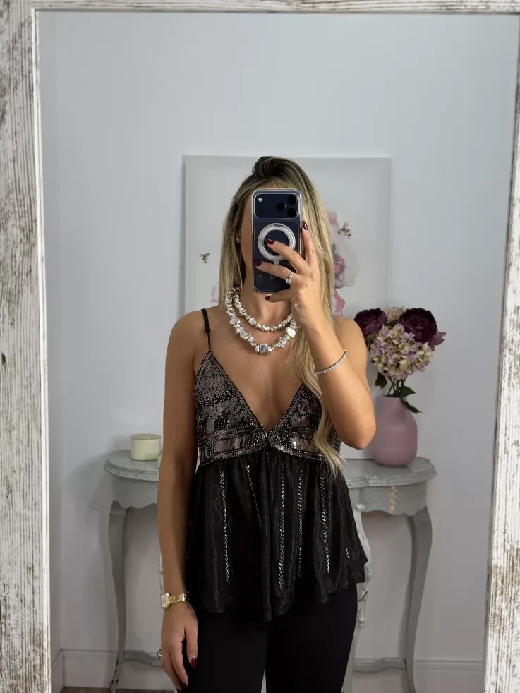 Top lentejuelas y brillos negro