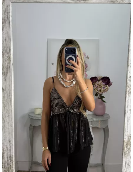 Top lentejuelas y brillos negro