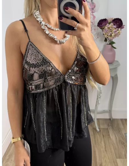Top lentejuelas y brillos negro