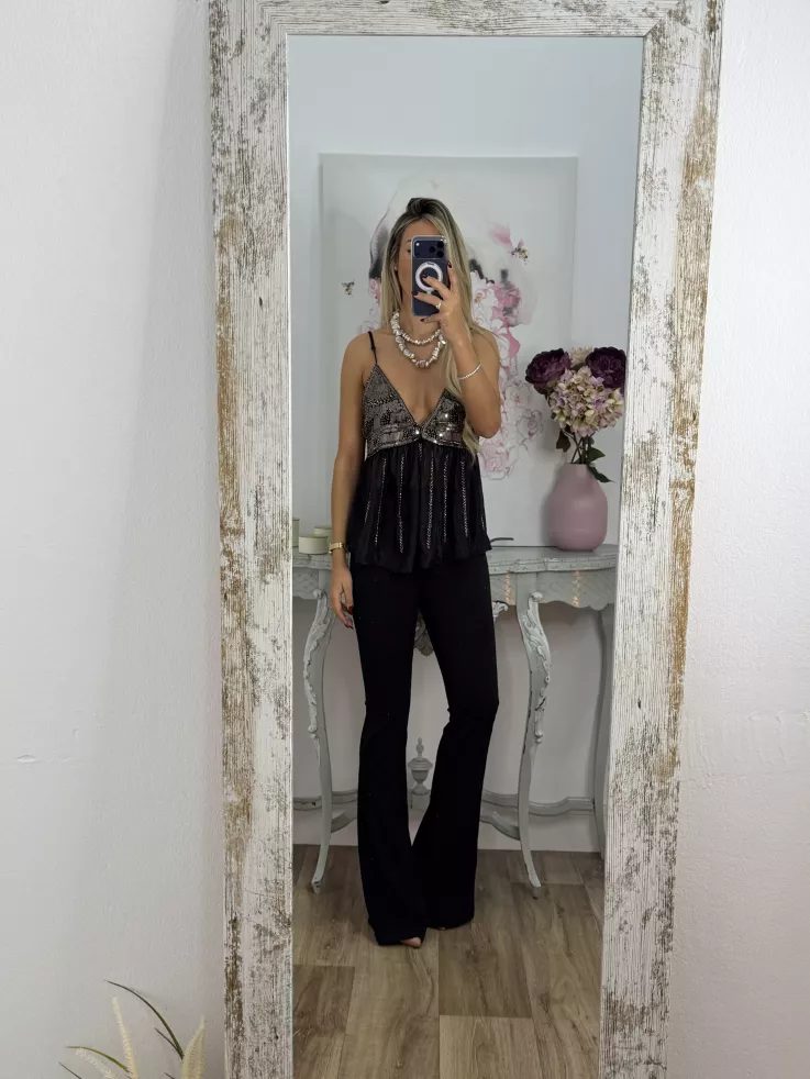 Top lentejuelas y brillos negro