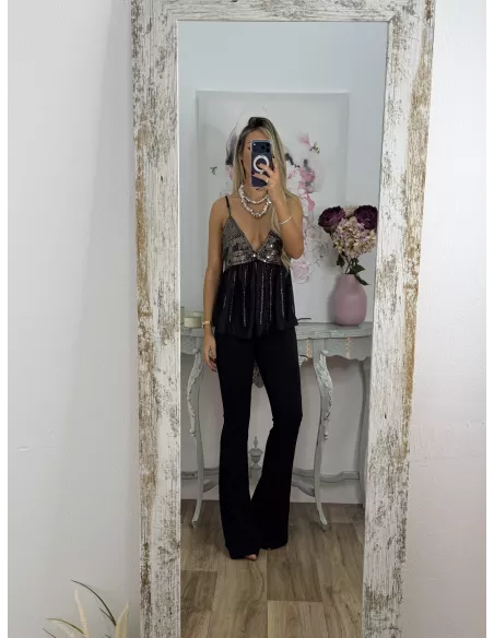 Top lentejuelas y brillos negro