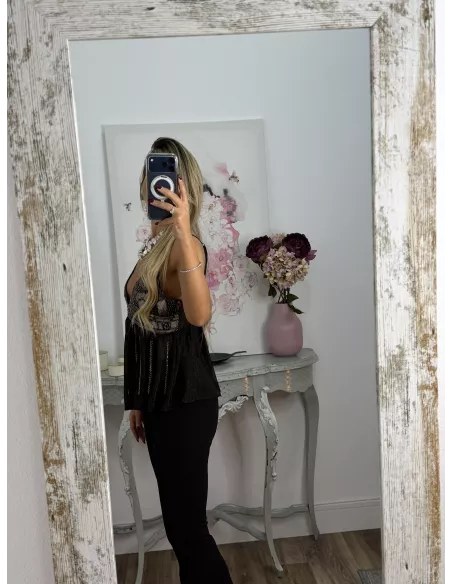 Top lentejuelas y brillos negro