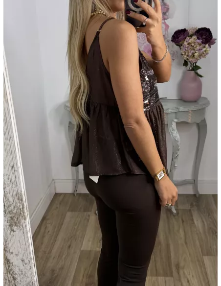 Top lentejuelas y brillos marrón