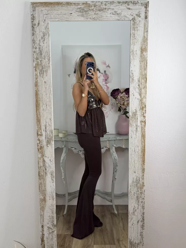 Top lentejuelas y brillos marrón