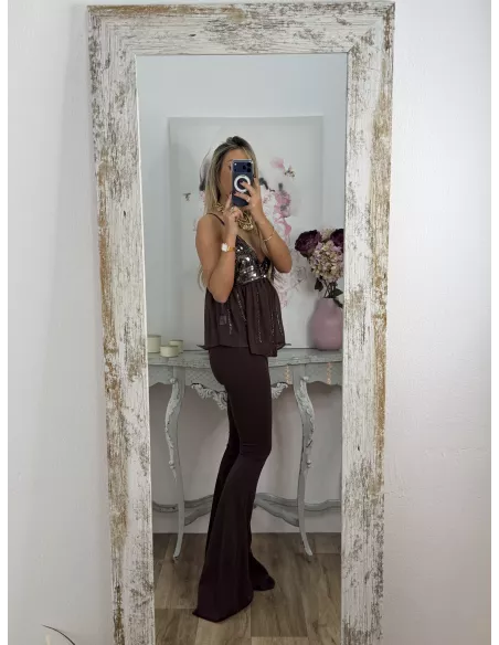 Top lentejuelas y brillos marrón