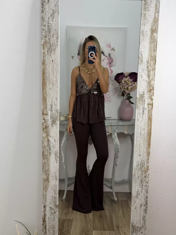 Top lentejuelas y brillos marrón