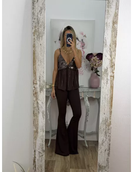 Top lentejuelas y brillos marrón