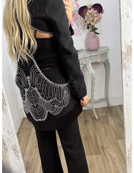 Traje de chaqueta negro con brillos