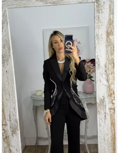 Traje de chaqueta negro con brillos