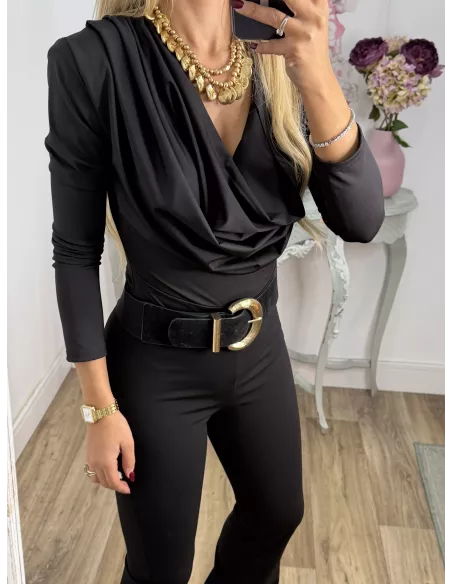 Body escote cascada negro