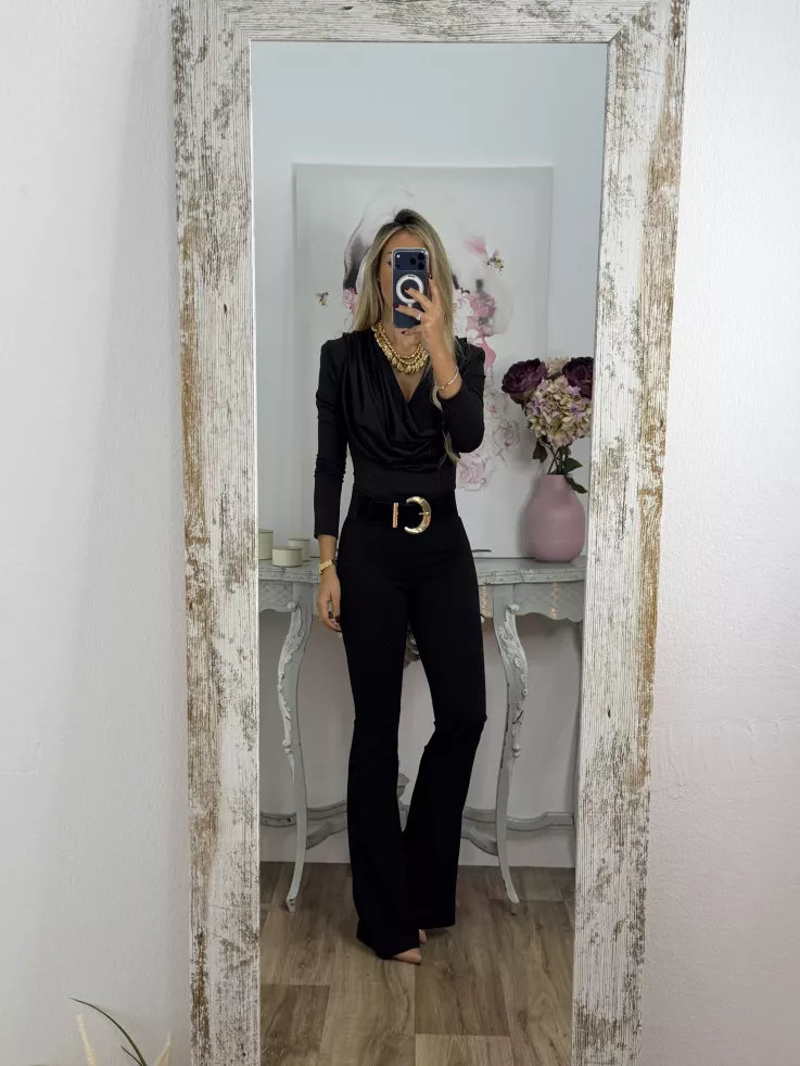 Body escote cascada negro