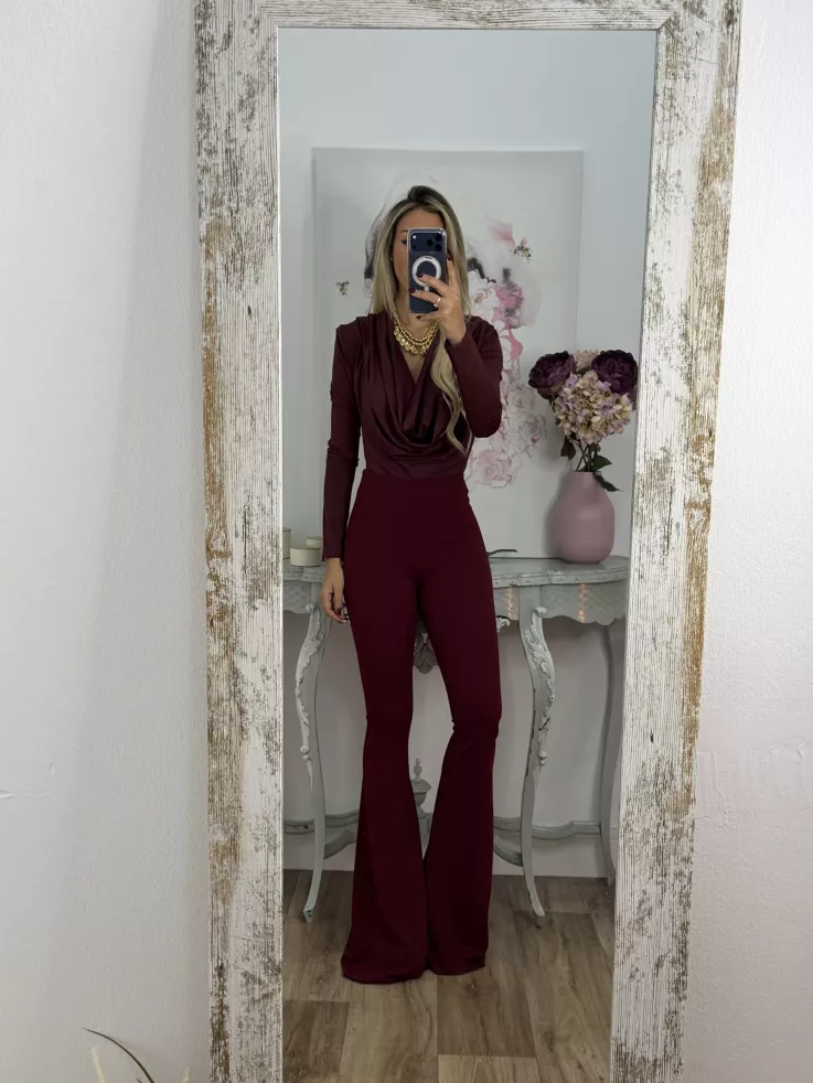 Body escote cascada burdeos