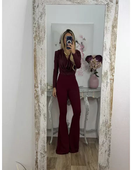 Body escote cascada burdeos