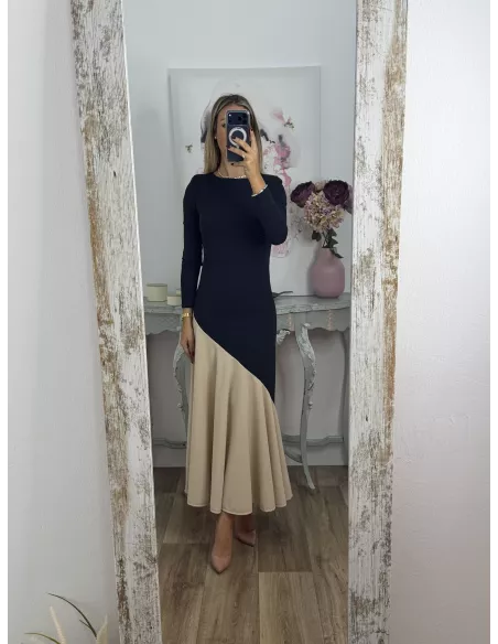 Vestido Jerez azul y biege