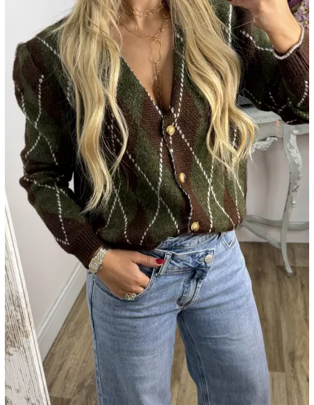 Chaqueta abotonada rombo verde