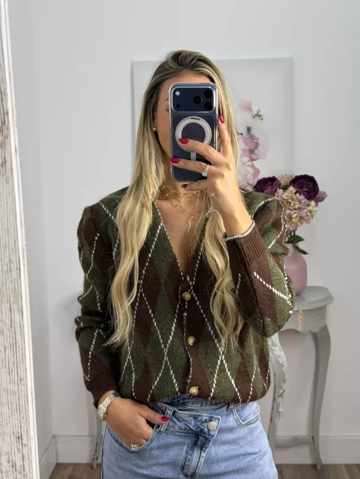 Chaqueta abotonada rombo verde