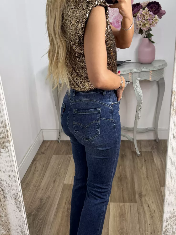 Camiseta Hombreras trendy lentejuelas dorada