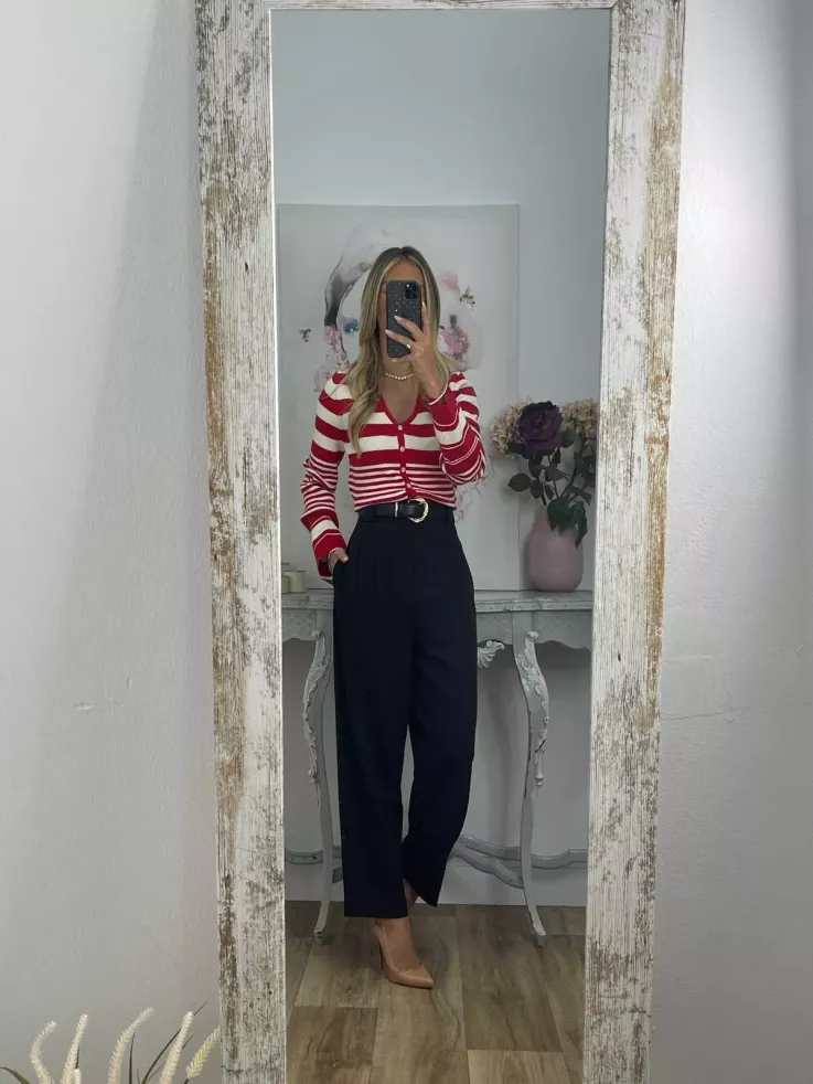 Rebeca abotonada de rayas negra y beige