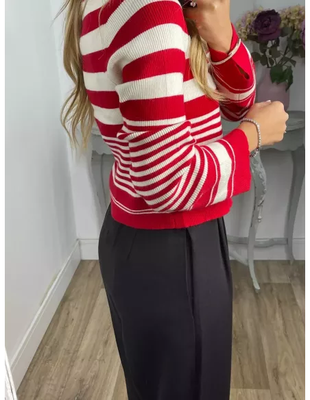 Rebeca abotonada de rayas negra y beige