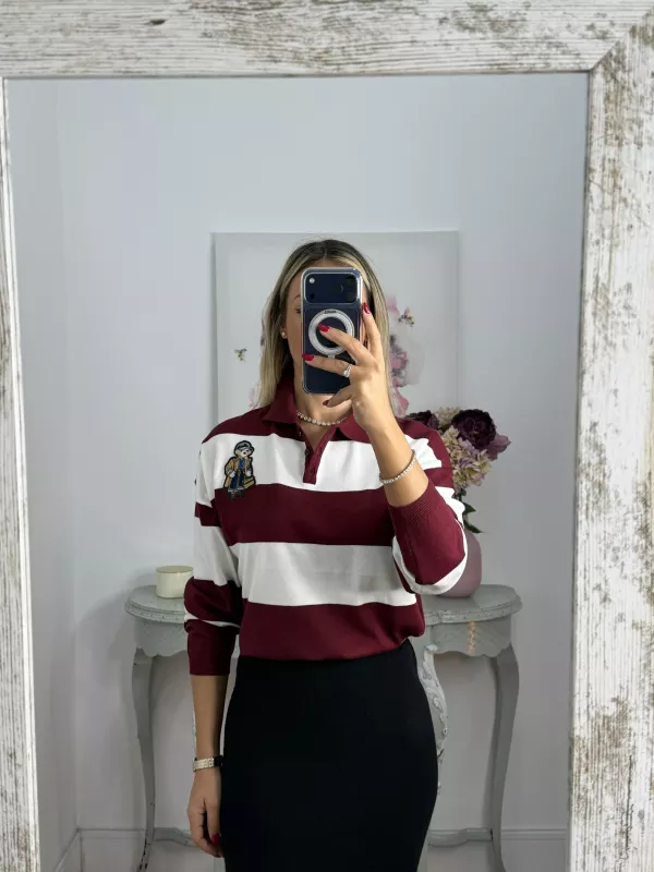 Jersey tipo polo rayas negro y blanca